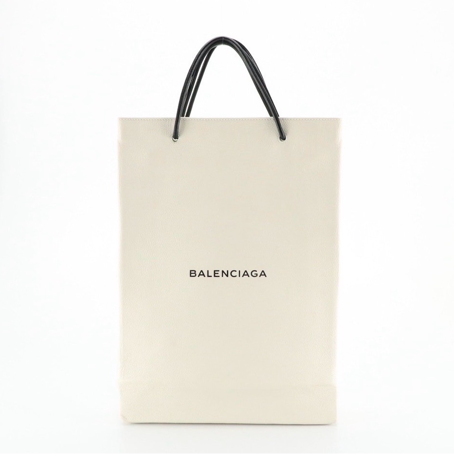 Balenciaga All Leather Shopping North South Tote In White And Black